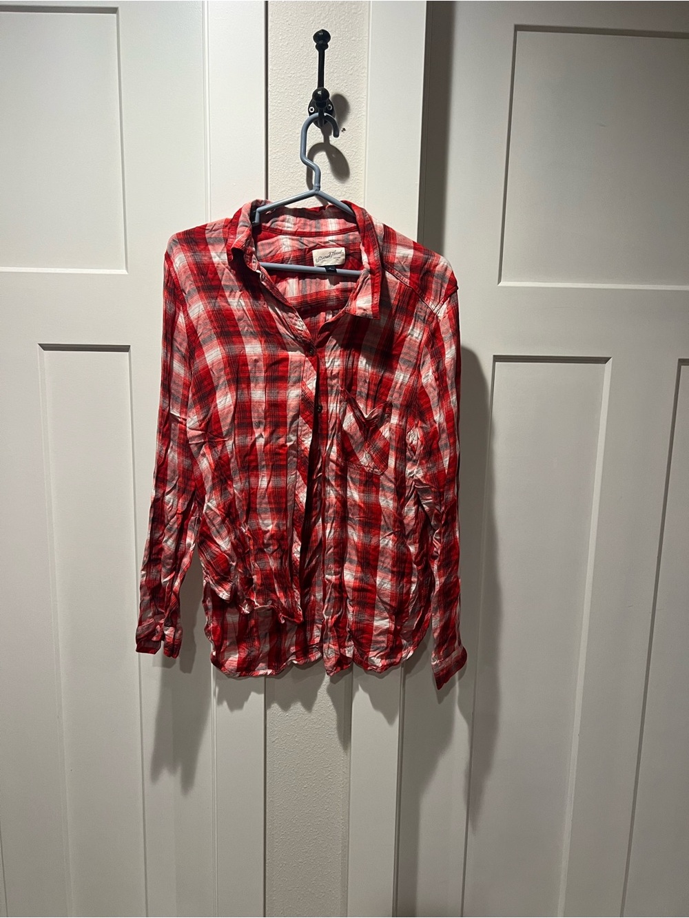 Women’s Red Plaid Button-Up Shirt